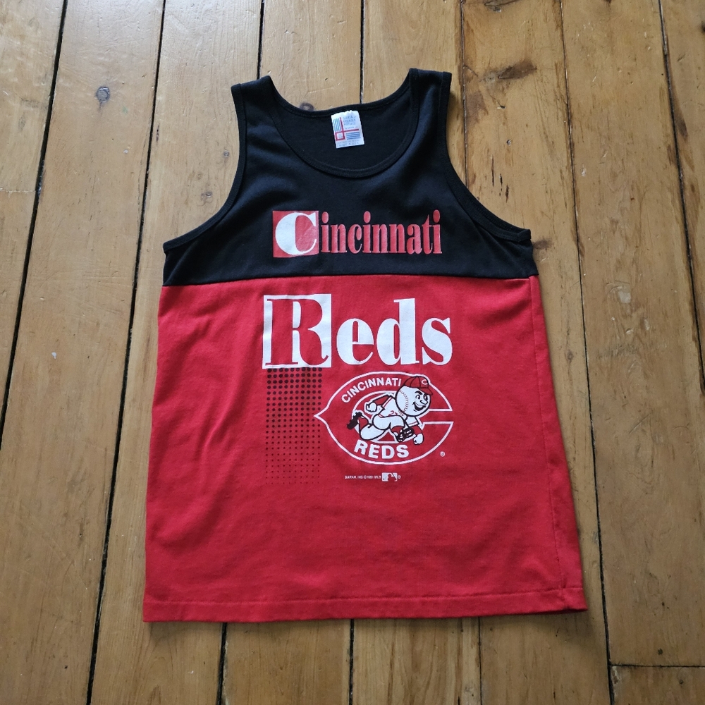 Vintage 1991 KIDS 18-20 XL Cincinnati Reds Black and Red Tank Top